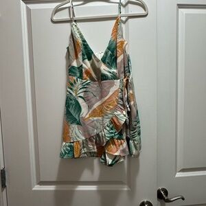 Tropical Print Wrap Top
